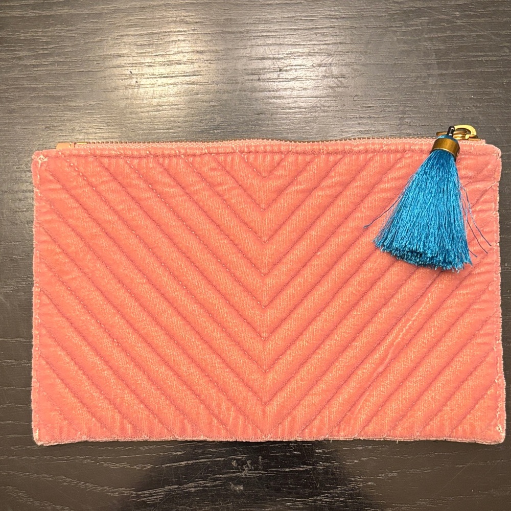 J. Crew Pink Velvet Clutch with Blue Tassel